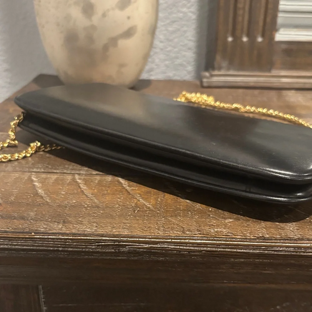 Bally‎ Black Leather Clutch/crossbody with Gold Accents bag